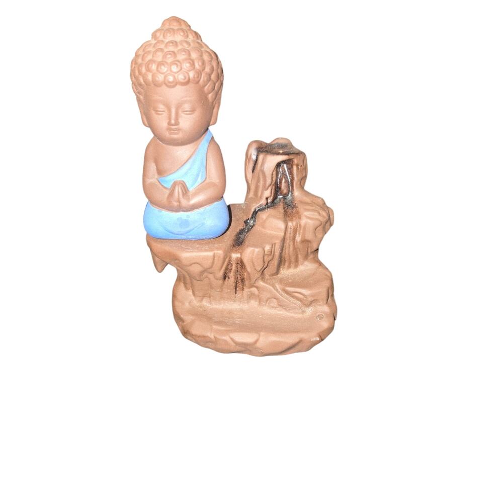 Incense Holder Meditating Monk Buddha Smoke Back Flow Fountain Home Decor